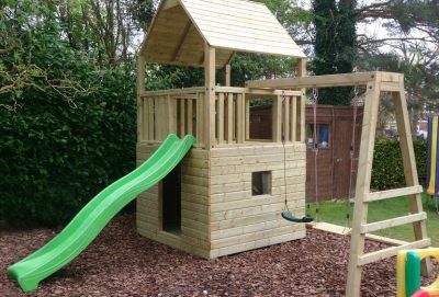 A clad wooden climbing frame