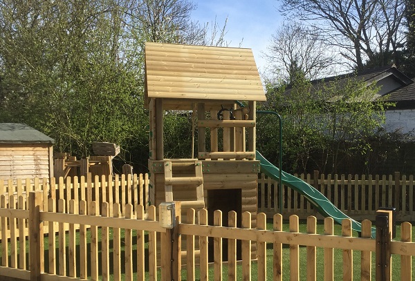 Wooden Play Tower with Slide, Swing, Ladder in Rounds