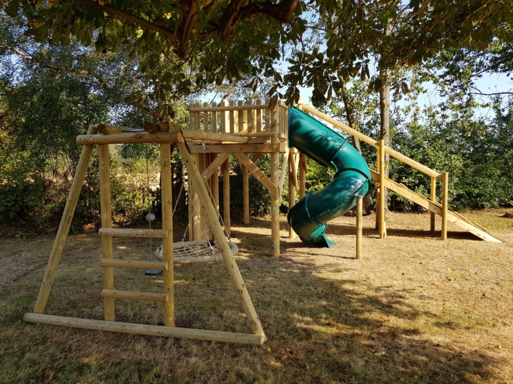 Basket Monkey Bar Swing Set Attached To Zip Wire Platform