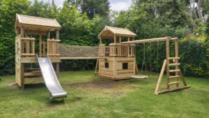 Two towers, V bridge, Slide, swing set, hide out
